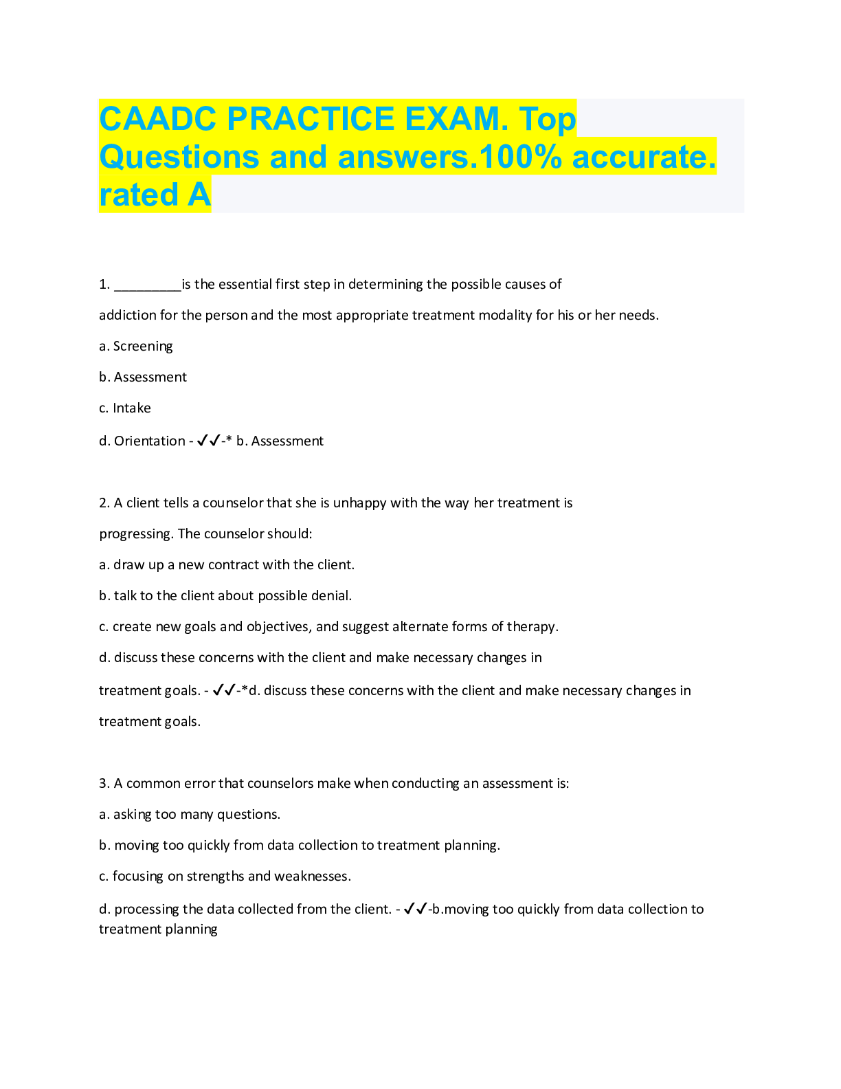 Preview image for CAADC PRACTICE EXAM. Top  Questions and answers.100% accurate.  rated A